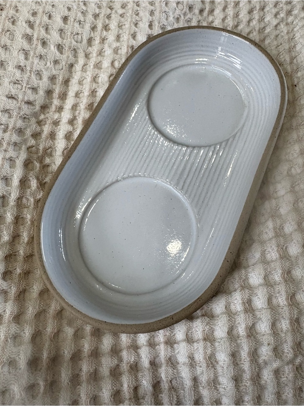 Pottery Barn Ceramic Double Dish Tray in White and Natural Clay